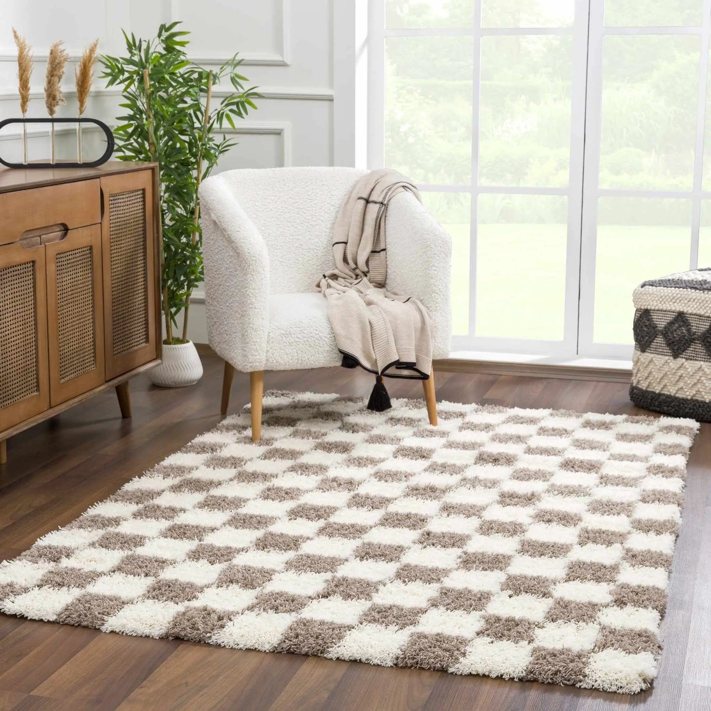 Atira Brown Checkered Area Rug from PriceLows™