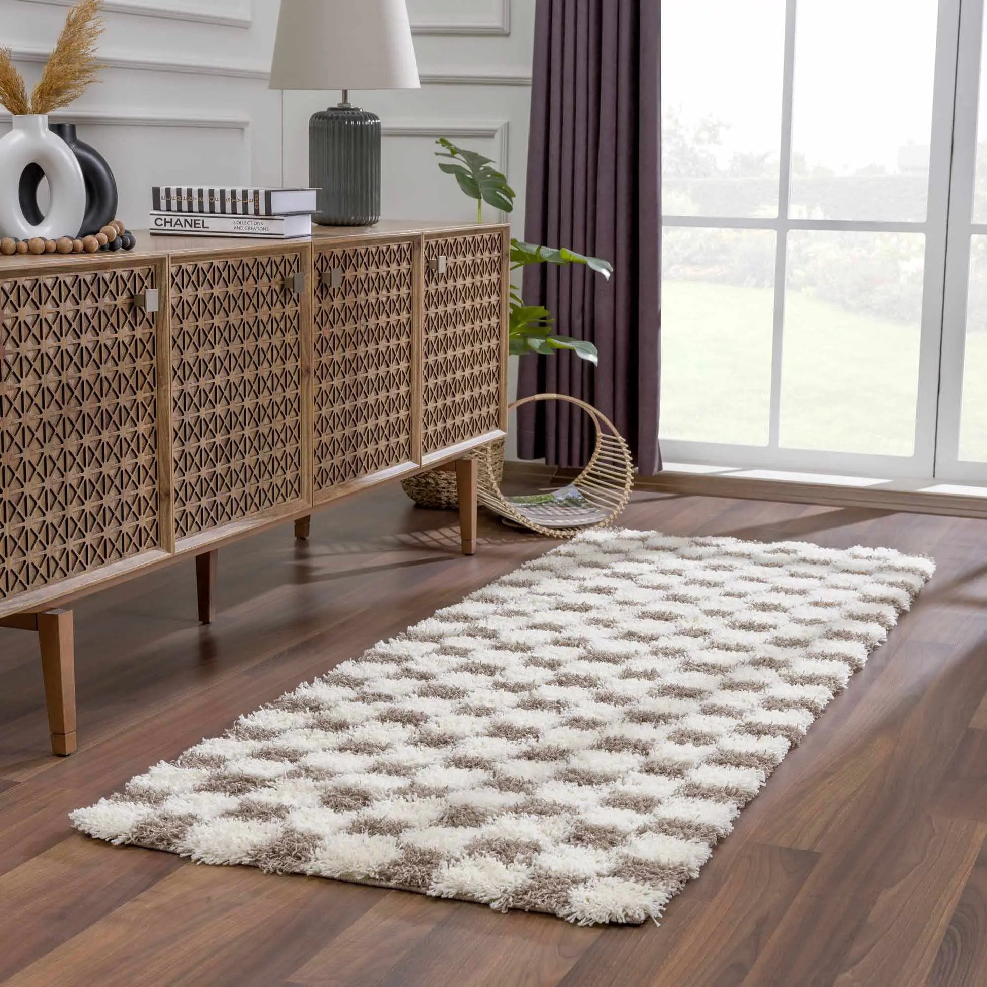 Atira Brown Checkered Area Rug from PriceLows™