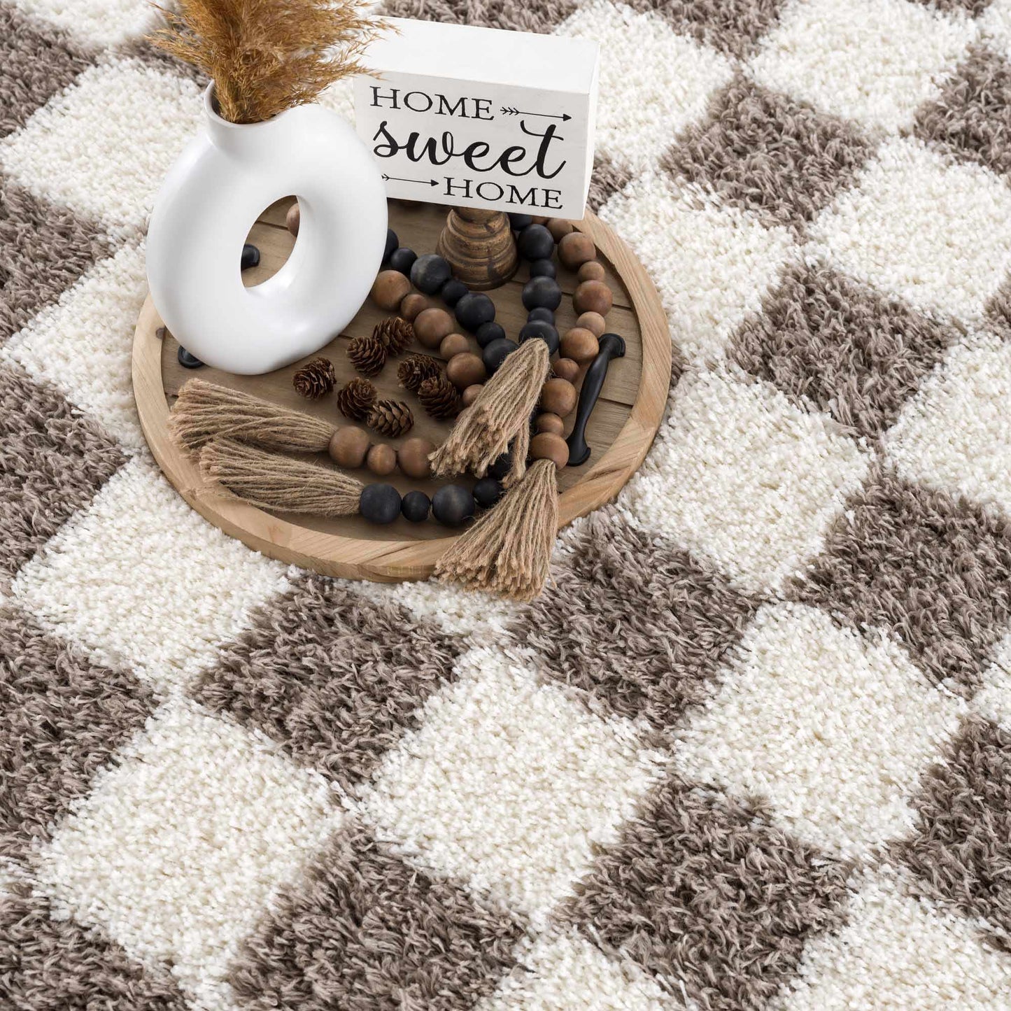 Atira Brown Checkered Area Rug from PriceLows™