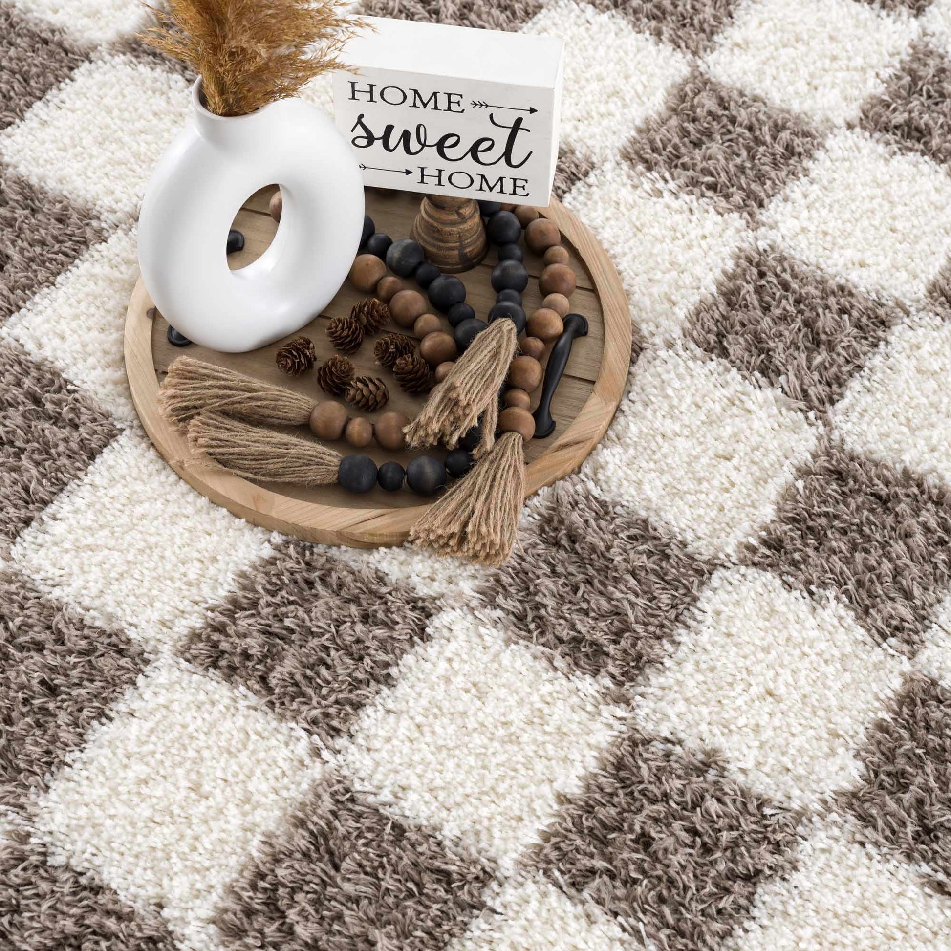 Atira Brown Checkered Area Rug from PriceLows™