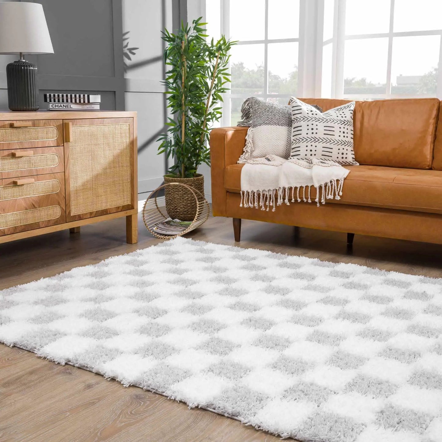 Atira Gray Checkered Area Rug from PriceLows™