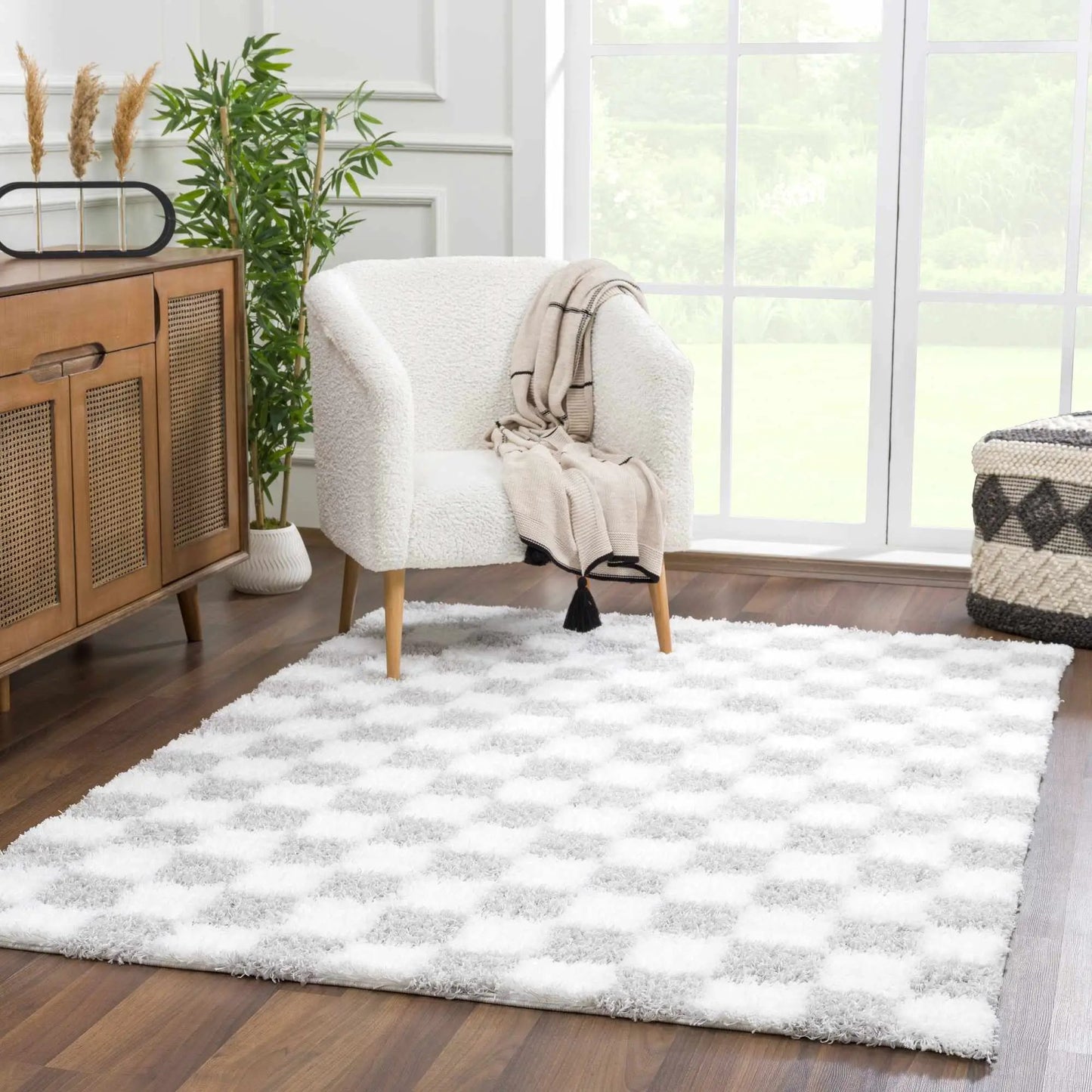 Atira Gray Checkered Area Rug from PriceLows™