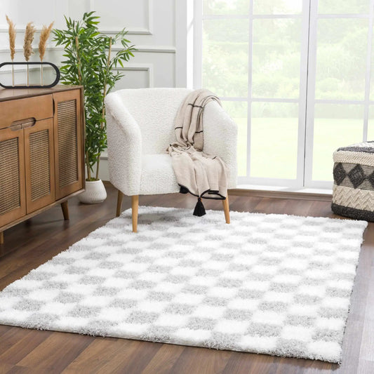 Atira Gray Checkered Area Rug from PriceLows™