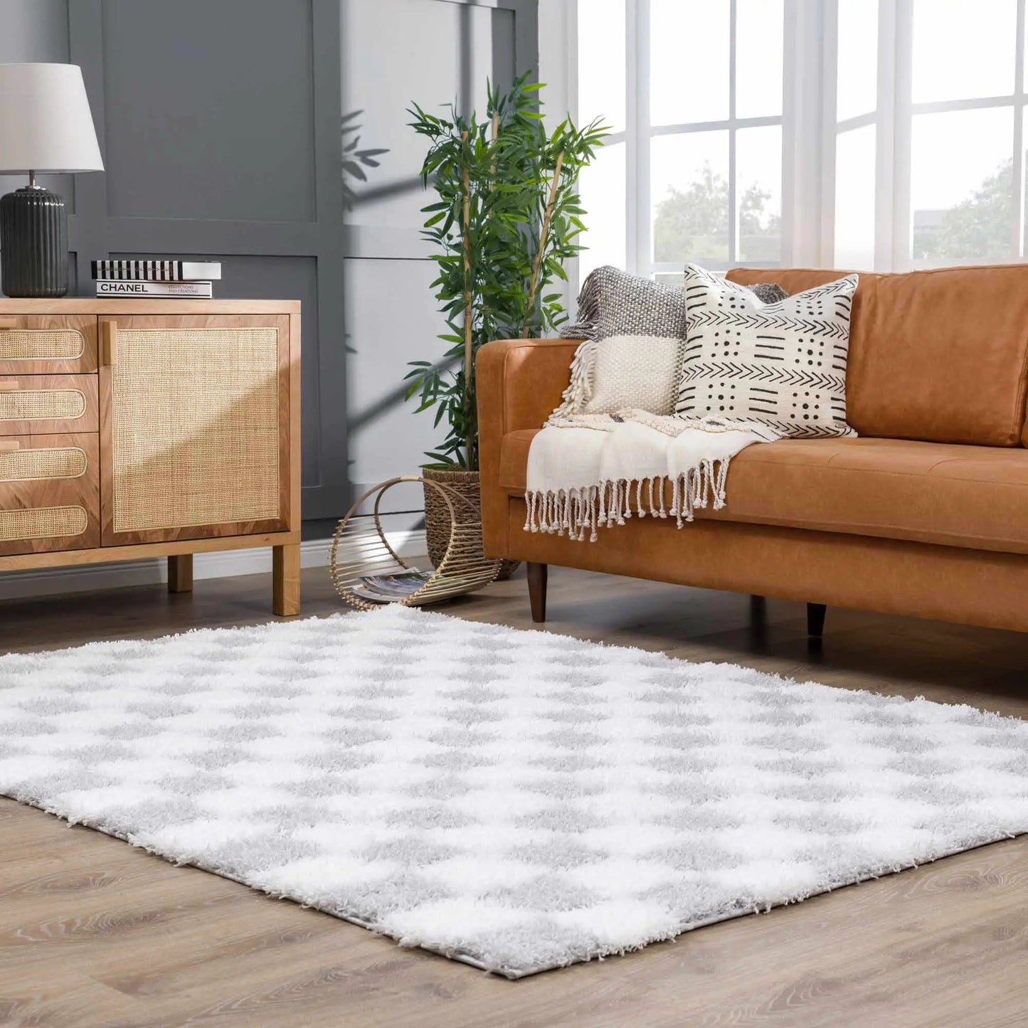 Atira Gray Checkered Area Rug from PriceLows™