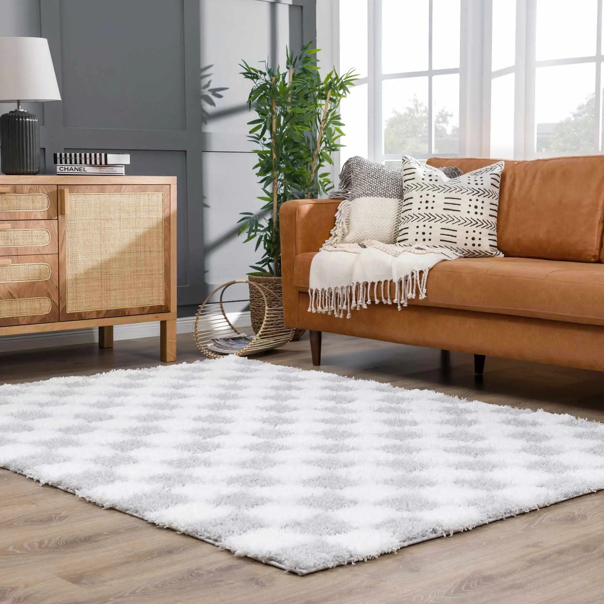 Atira Gray Checkered Area Rug from PriceLows™