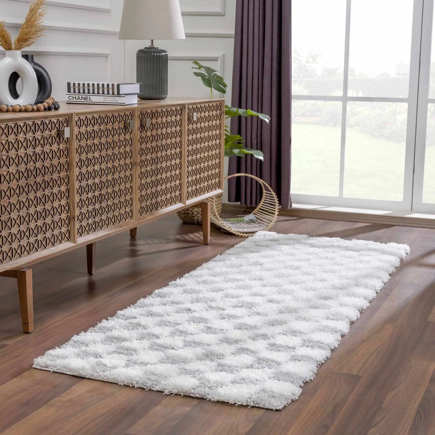 Atira Gray Checkered Area Rug from PriceLows™