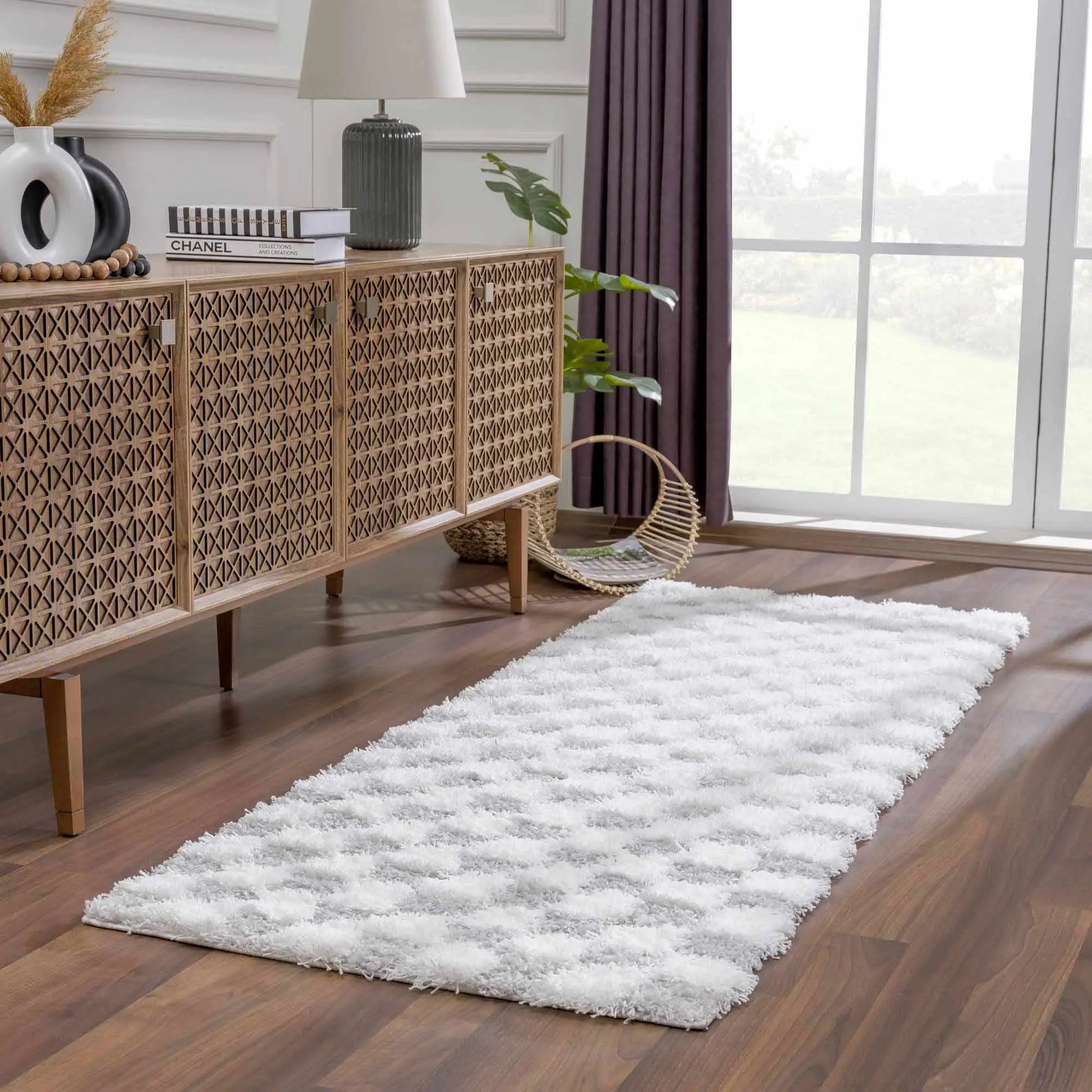 Atira Gray Checkered Area Rug from PriceLows™