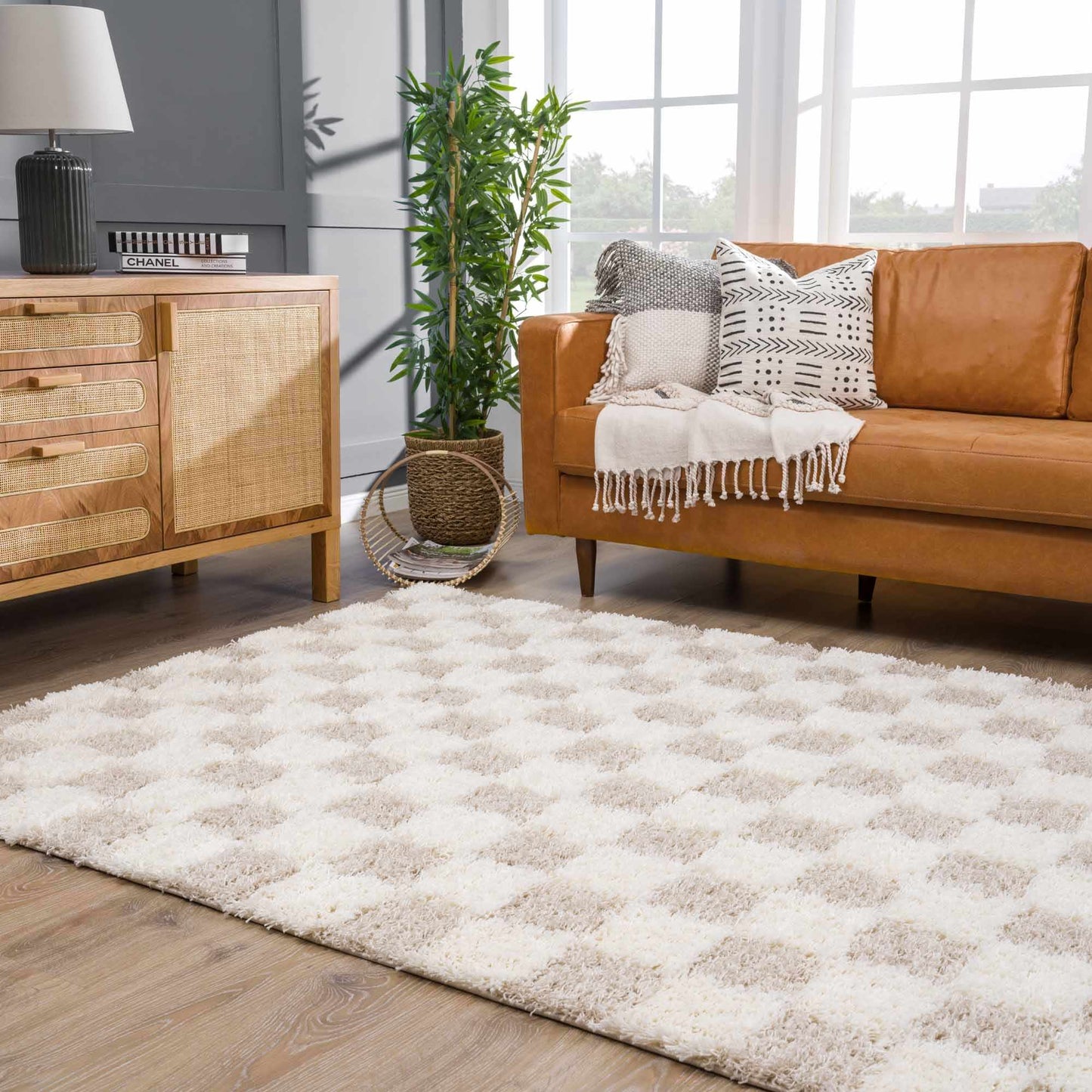 Atira Light Brown Checkered Area Rug from PriceLows™