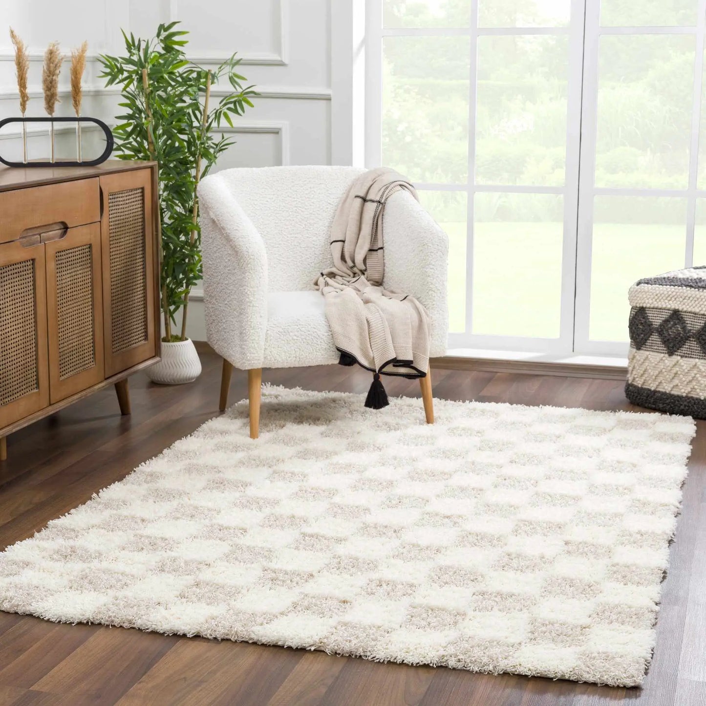 Atira Light Brown Checkered Area Rug from PriceLows™