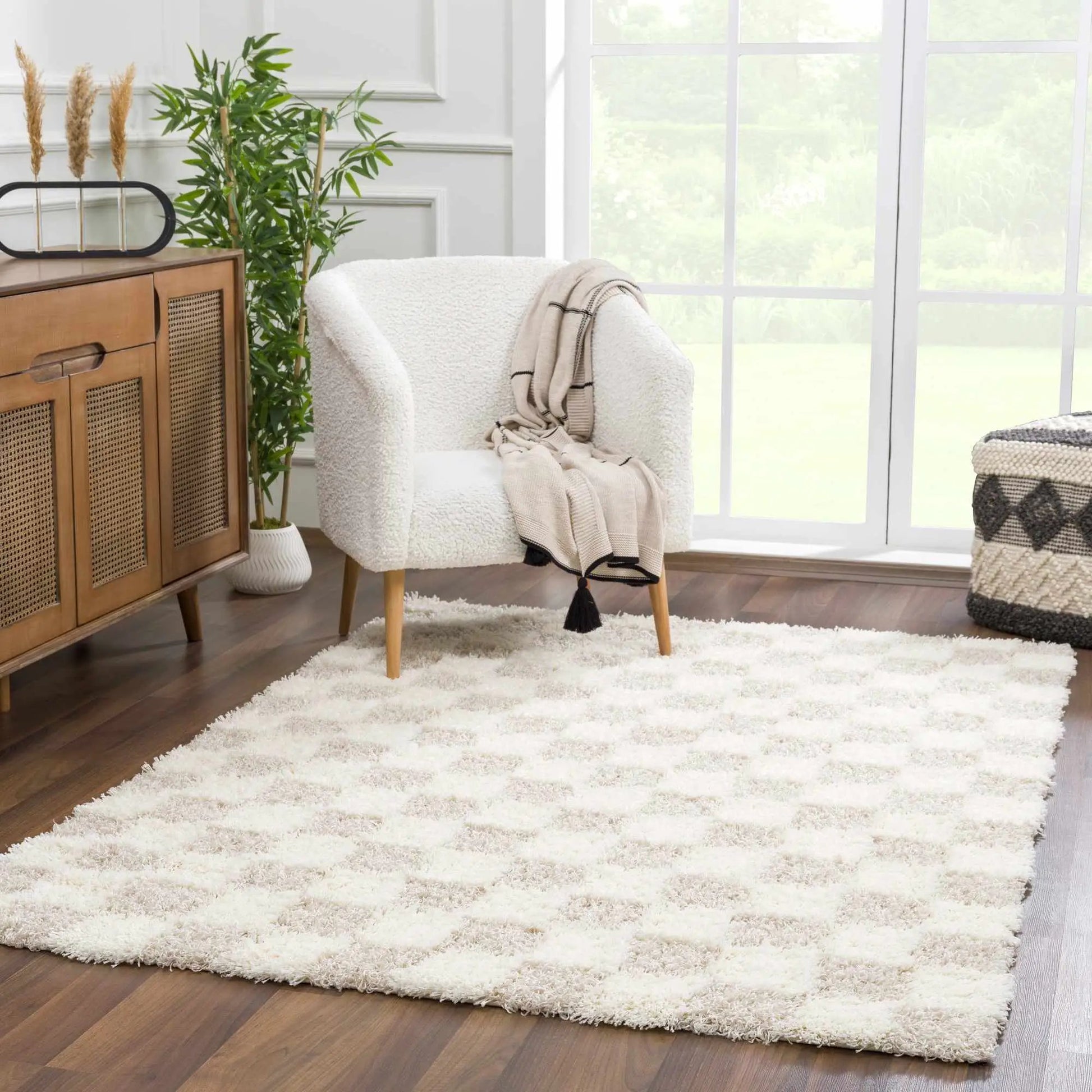 Atira Light Brown Checkered Area Rug from PriceLows™