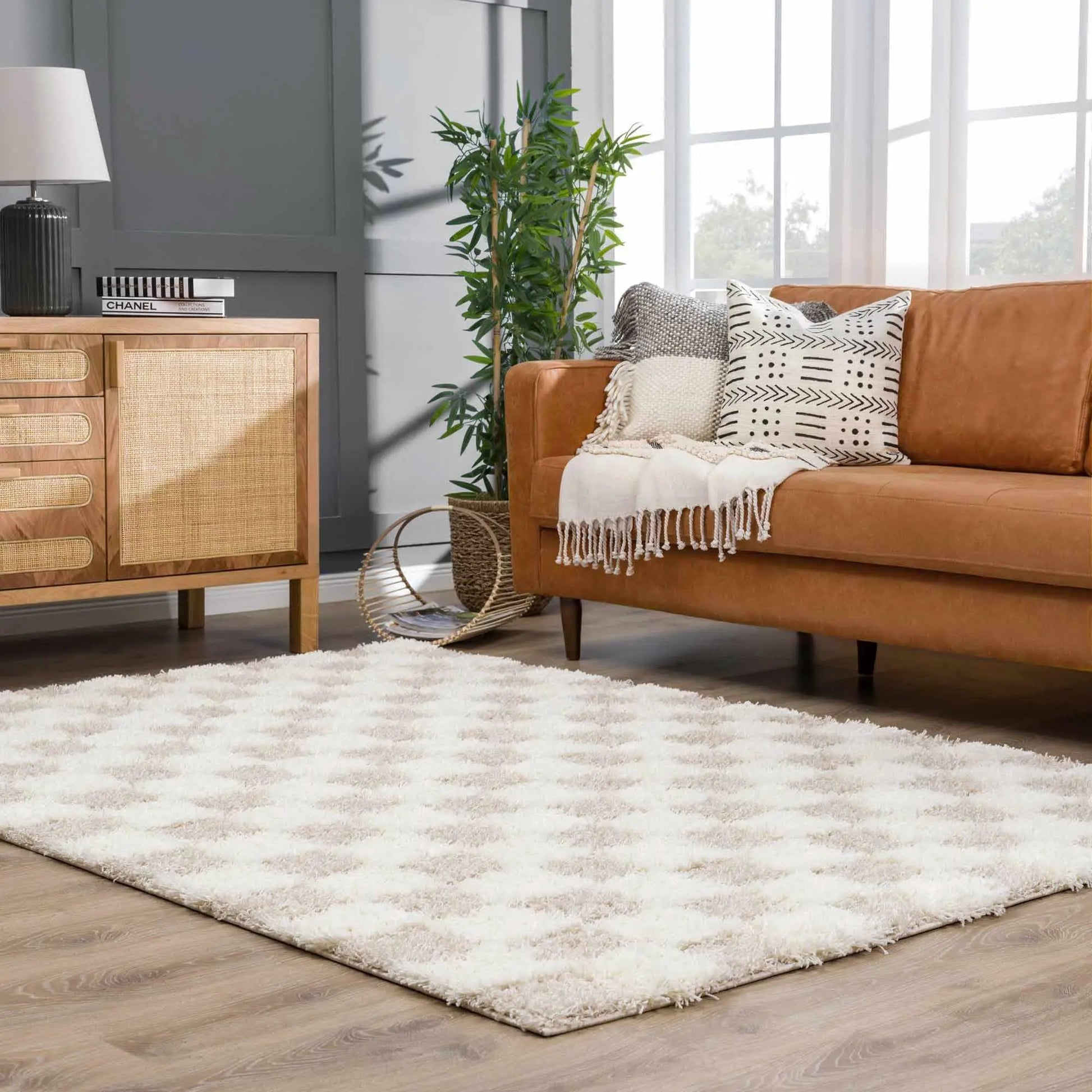 Atira Light Brown Checkered Area Rug from PriceLows™