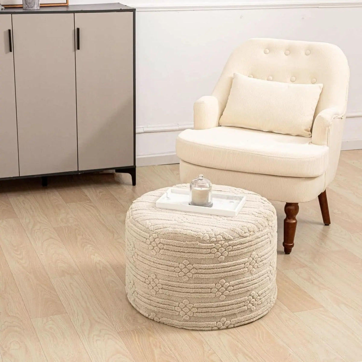 Ultra Plush Floor Pouf Ottoman Foot Rest Light Coffee from PriceLows™