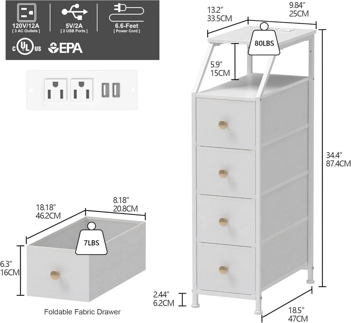 UltraSlimVertical Dresser With USB Charging Station White from PriceLows™