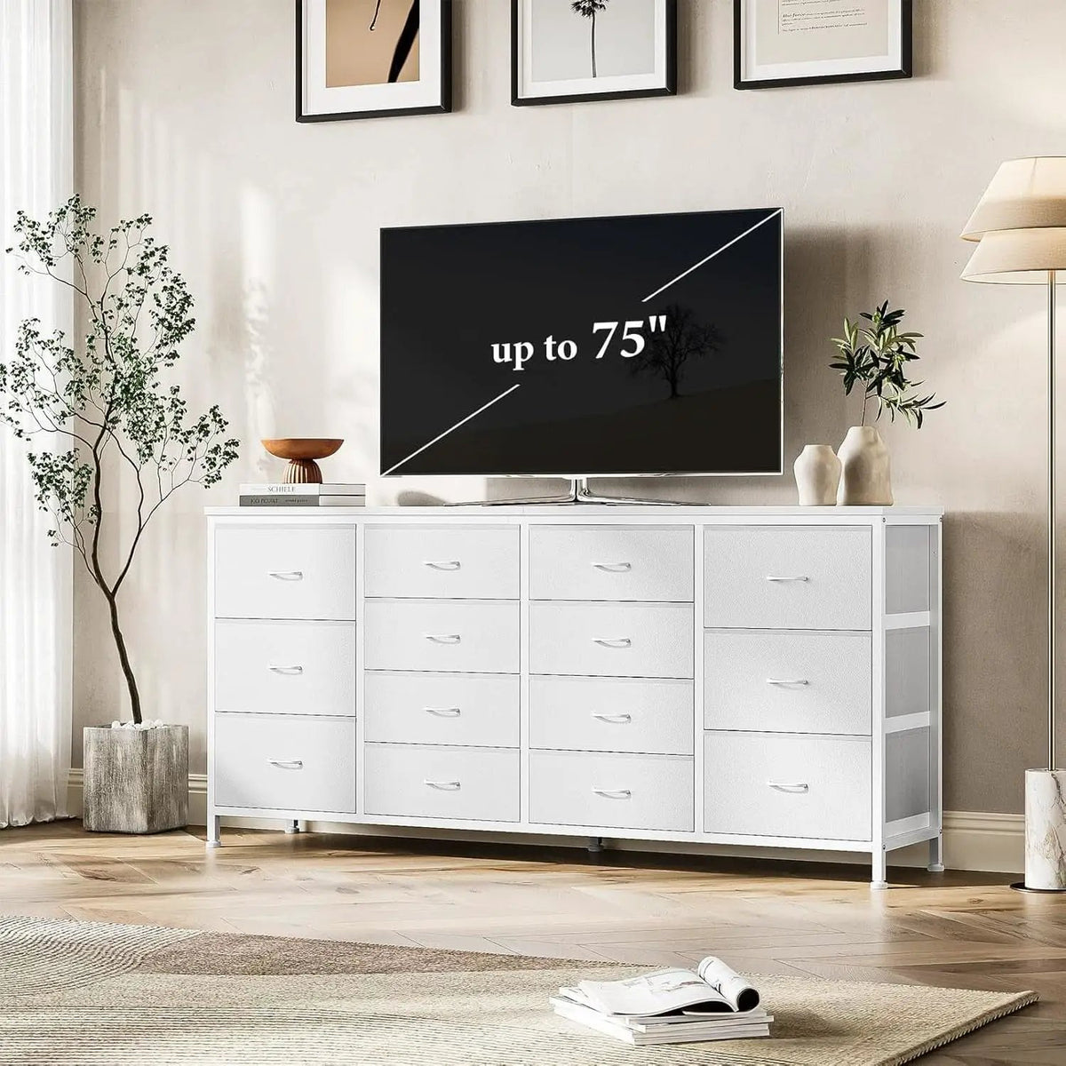 Ultramodern White 63 Inch TV Stand With Integrated Storage from PriceLows™