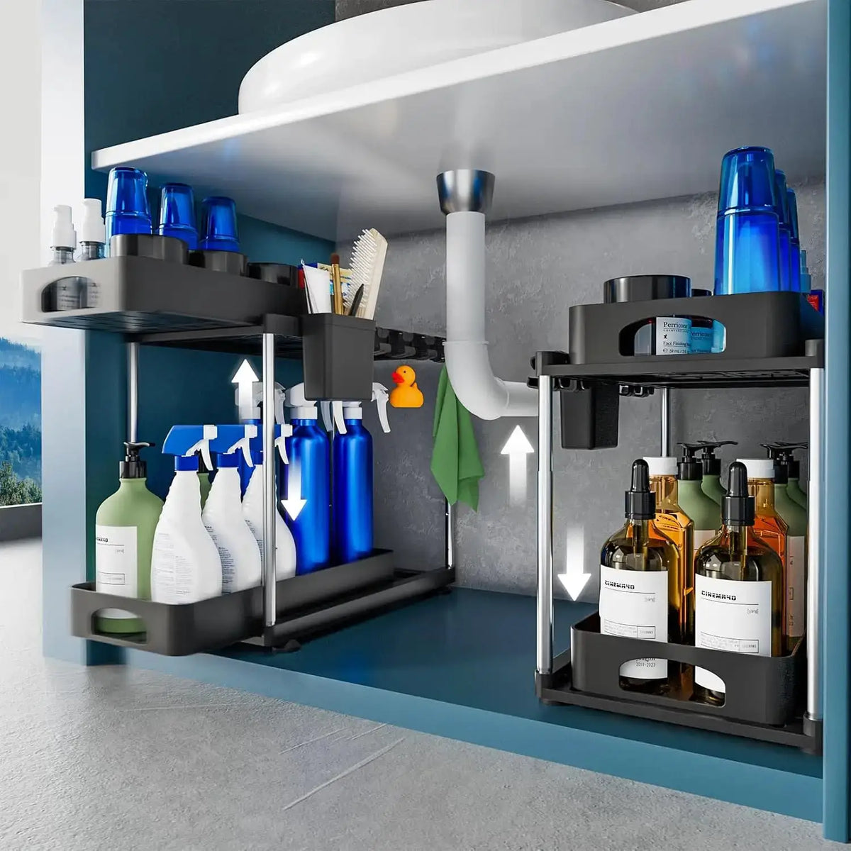 2 Pack Under Sink Organizers and Storage, Double Sliding Kitchen Cabinet Organizer, Adjustable Countertop Organizer from PriceLows™