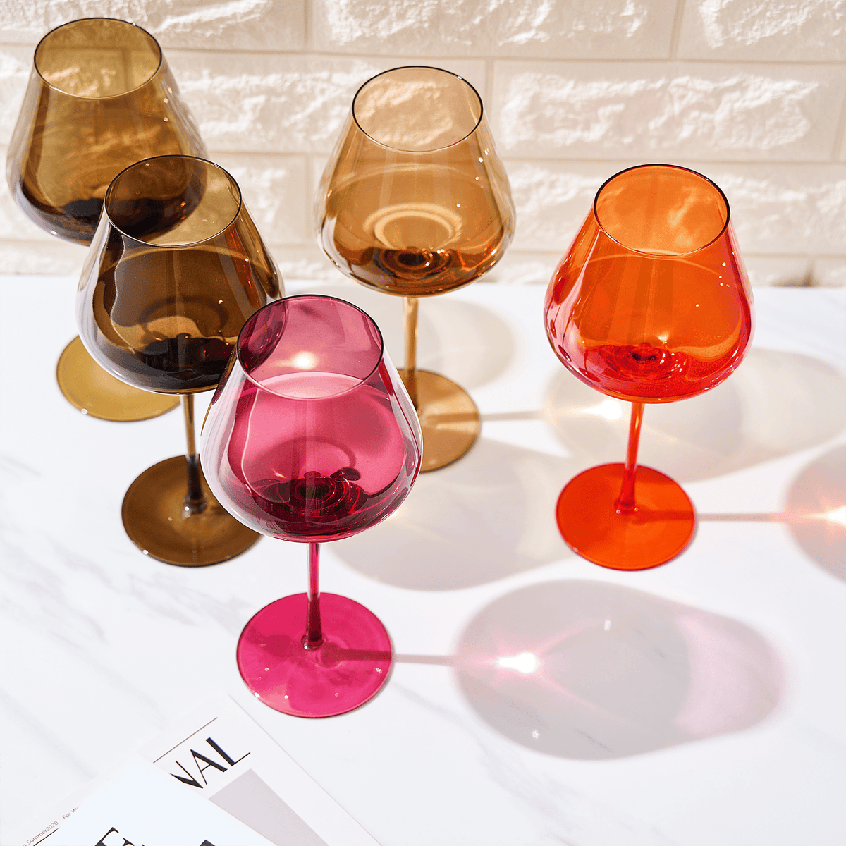 Stagioni Stemmed Wine Glassware, "Changing Weather" | 20 oz | Set of 5 | Entertaining
