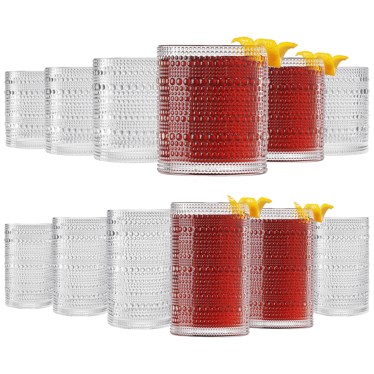 Barcelona Acrylic Hobnail Lowball & Highball Glassware | 13 oz | Set of 12 | Acrylic