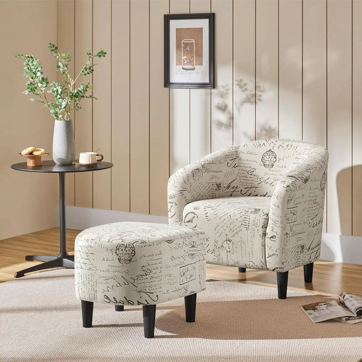 Upholstered Club Chair With Velvet Finish Ottoman Footstool from PriceLows™