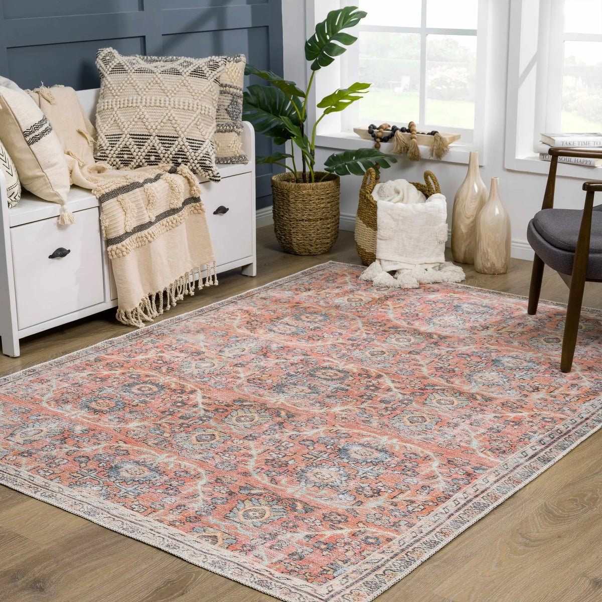 Urpi Rose & Blue Washable Area Rug from PriceLows™