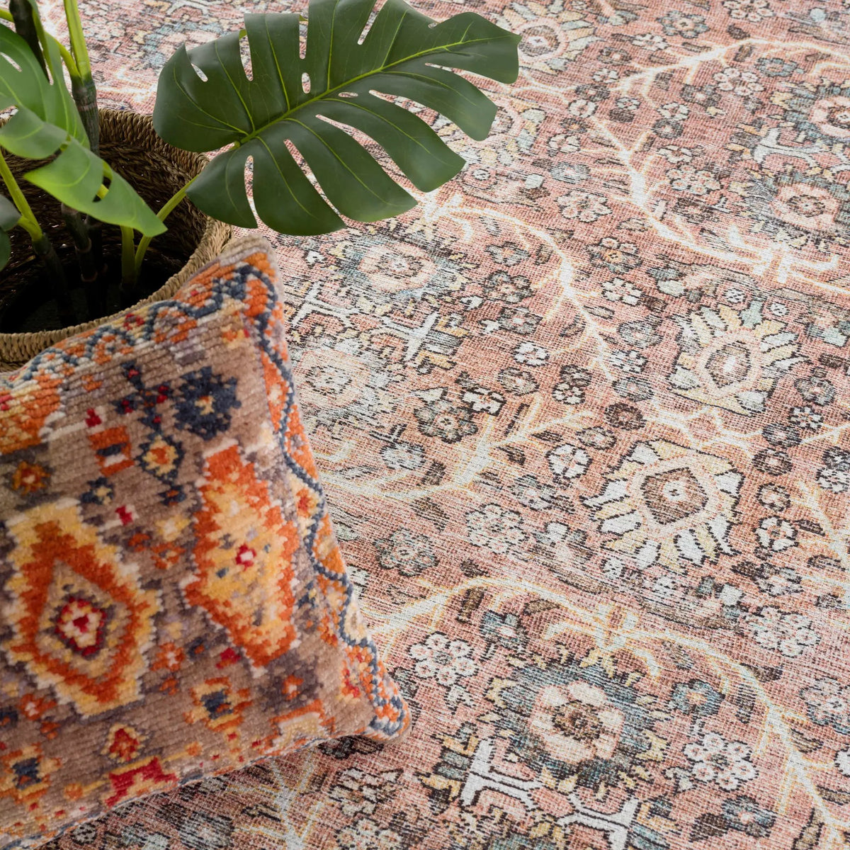 Urpi Rose & Brown Washable Area Rug from PriceLows™