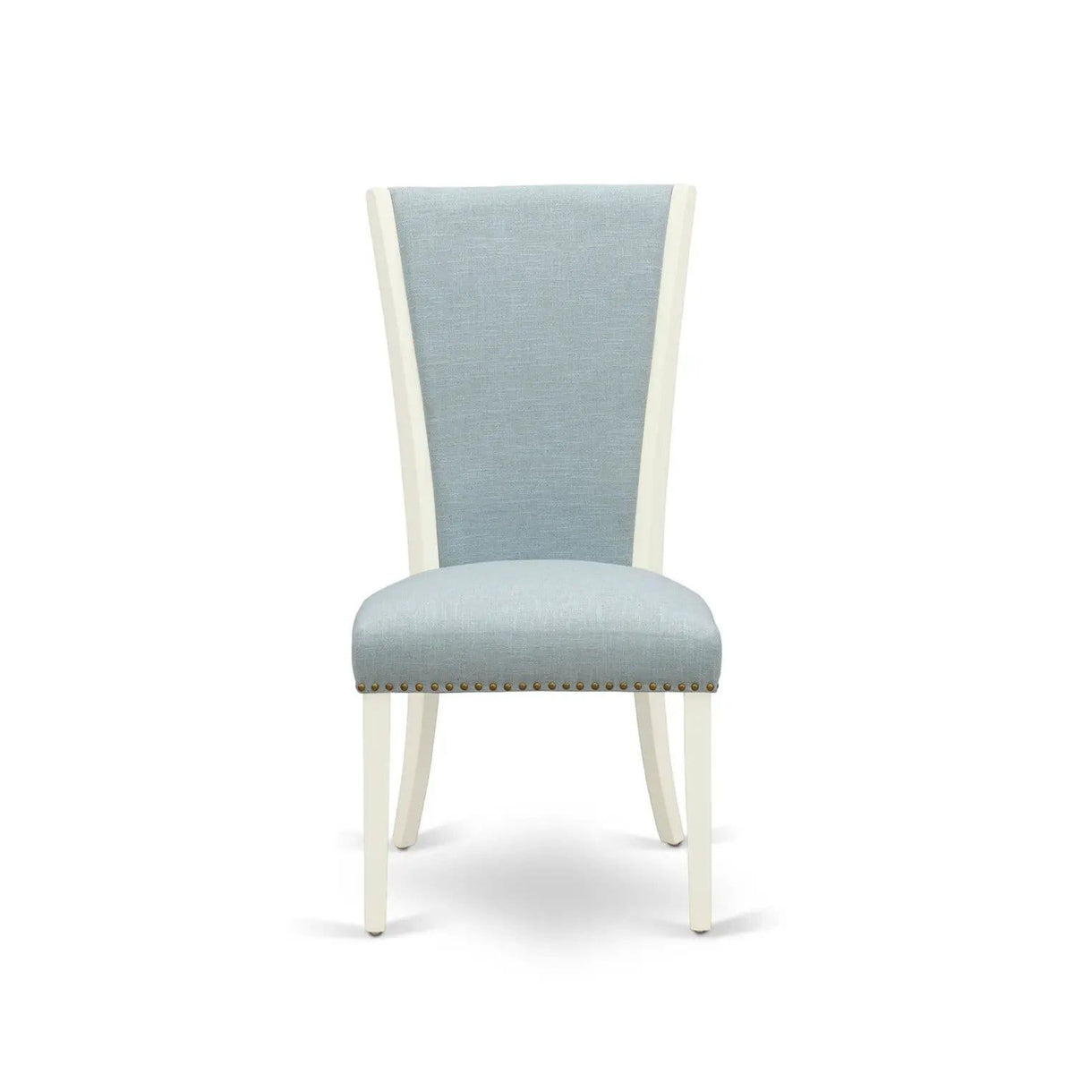 EAST WEST FURNITURE BOVE3-WHI-15 3 Piece Dining Table Set 2 Baby Blue Linen Fabric | 3-Piece Set | Linen & Fabric | linen white Finish