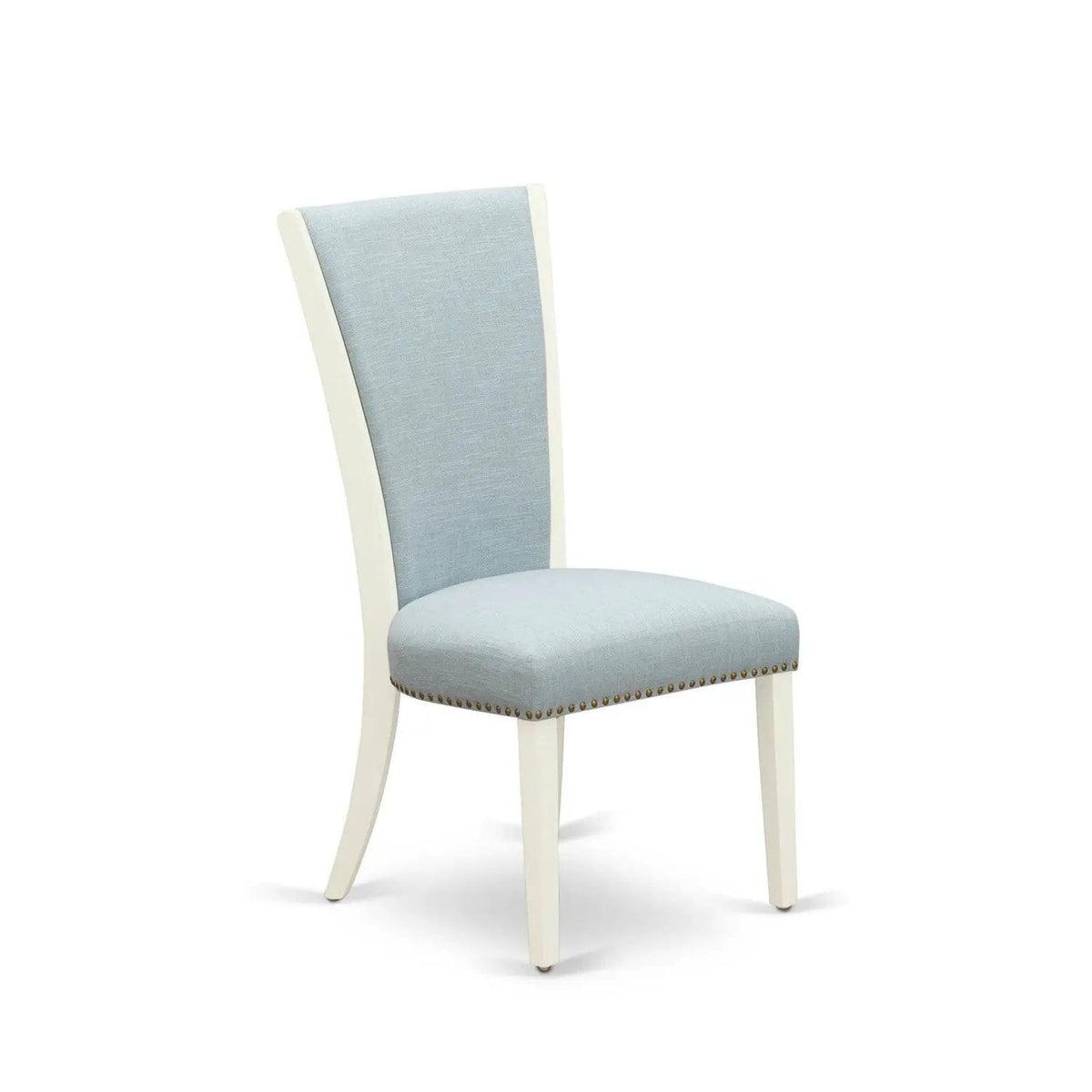 EAST WEST FURNITURE BOVE5-WHI-15 5 Pc Modern Dining Table Set 4 Baby Blue Linen | 5-Piece Set | Solid Wood & Linen | linen white Finish