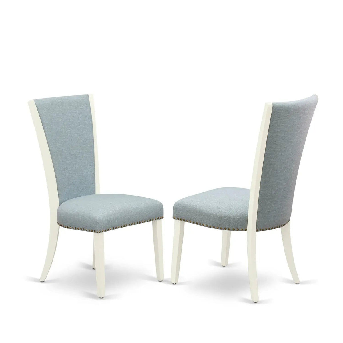EAST WEST FURNITURE BOVE5-WHI-15 5 Pc Modern Dining Table Set 4 Baby Blue Linen | 5-Piece Set | Solid Wood & Linen | linen white Finish