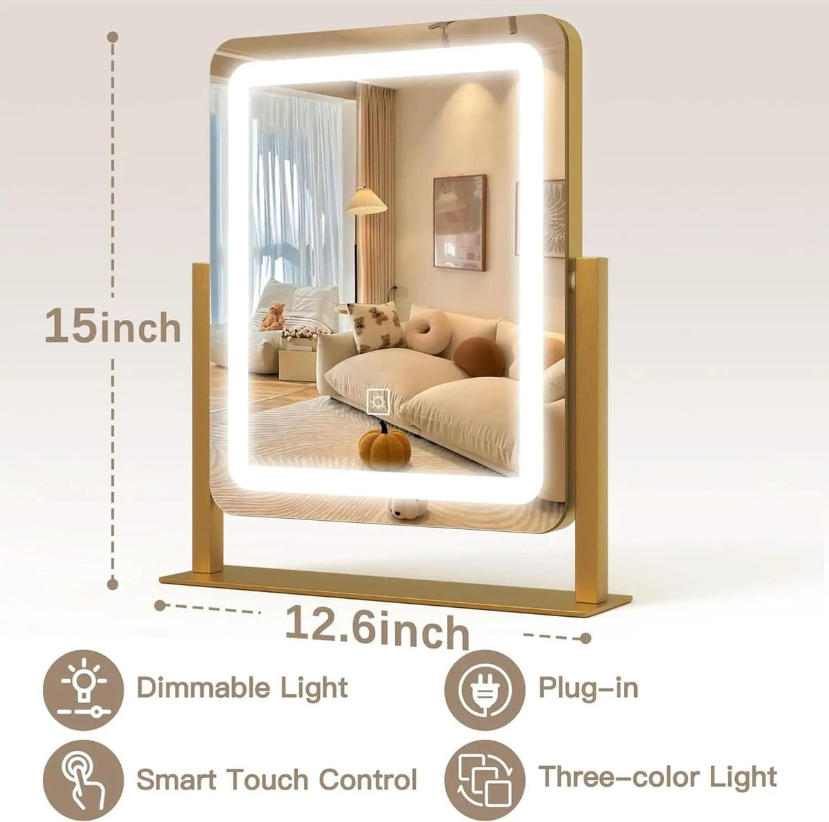 Vanity Makeup Mirror With Lights 12.6x15 Gold Touch Control from PriceLows™
