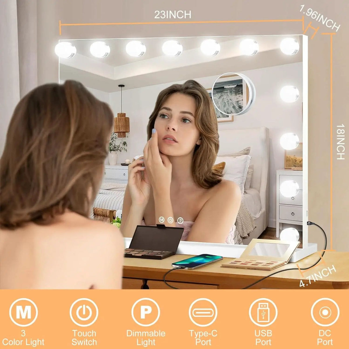 23 Inch Vanity Mirror With Dimmable Lights 10x Magnification from PriceLows™