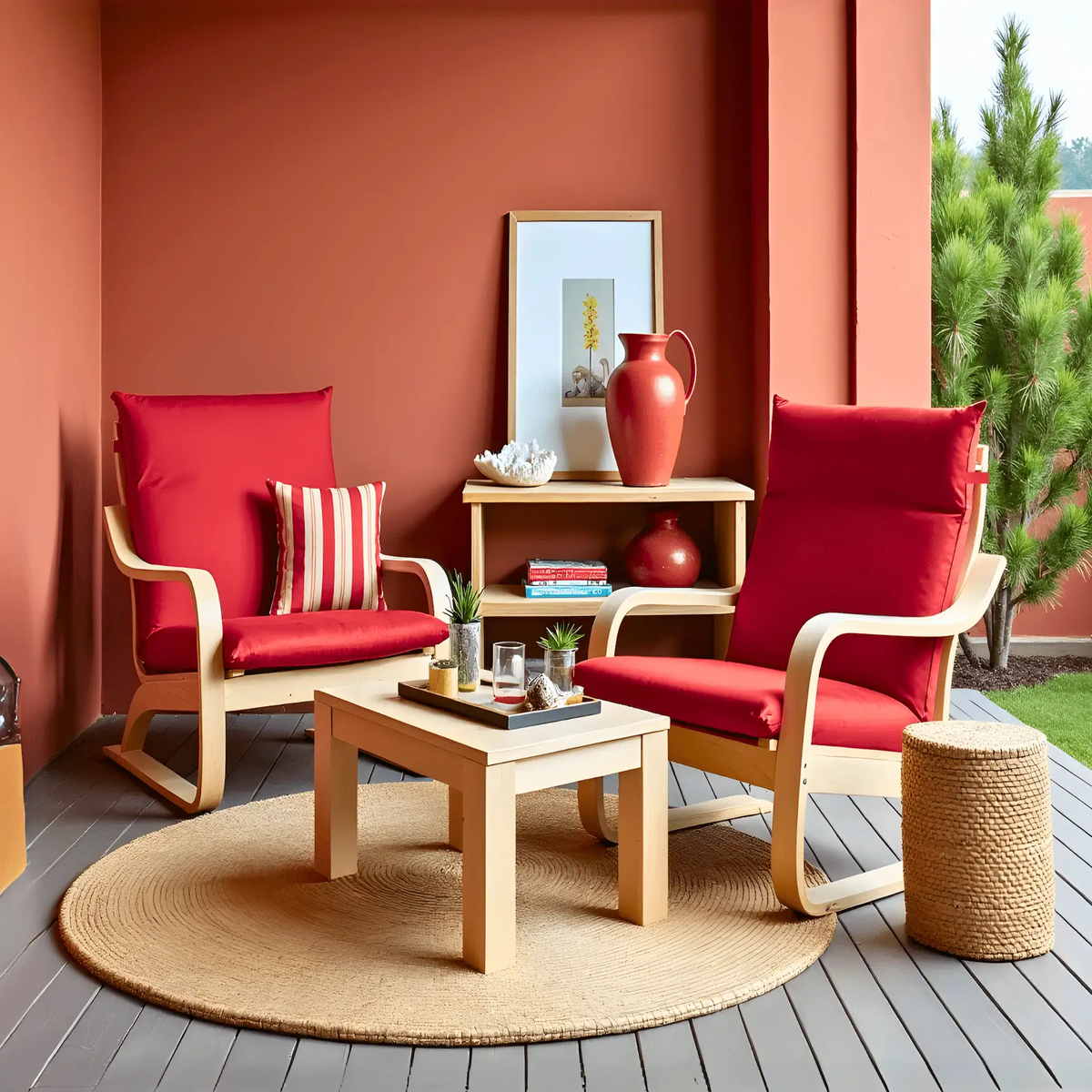 Velvet Burgundy Red Chair and Ottoman Covers, Compatible with IKEA Poang from PriceLows™