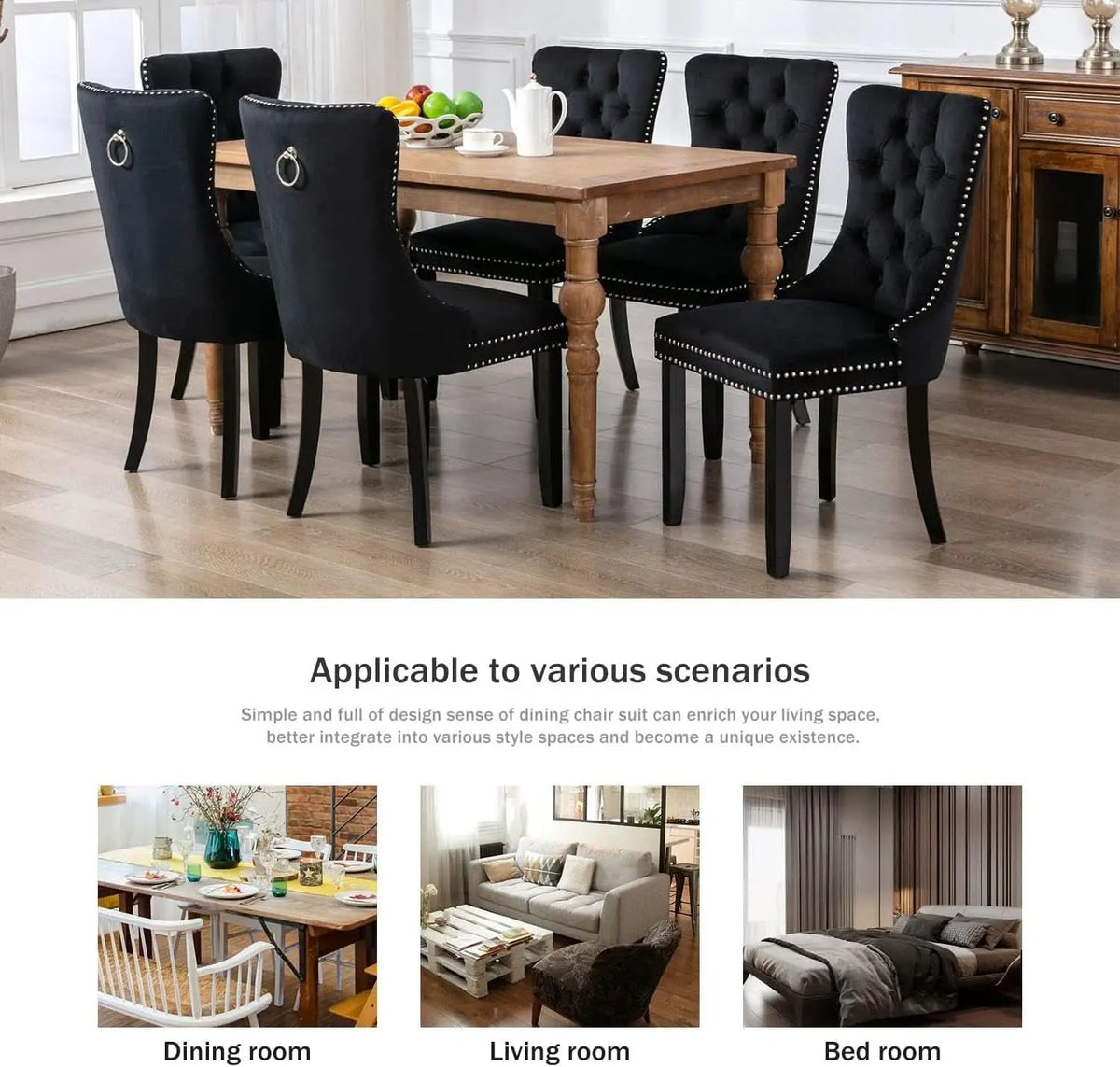 Velvet Dining Chairs Black Tufted Upholstered Set 4 from PriceLows™