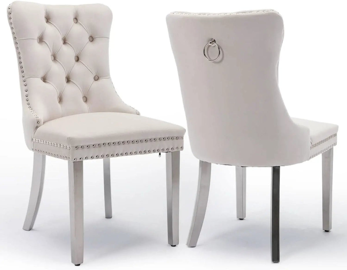 Velvet Dining Chairs Set Of 2 Beige Tufted Upholstered from PriceLows™