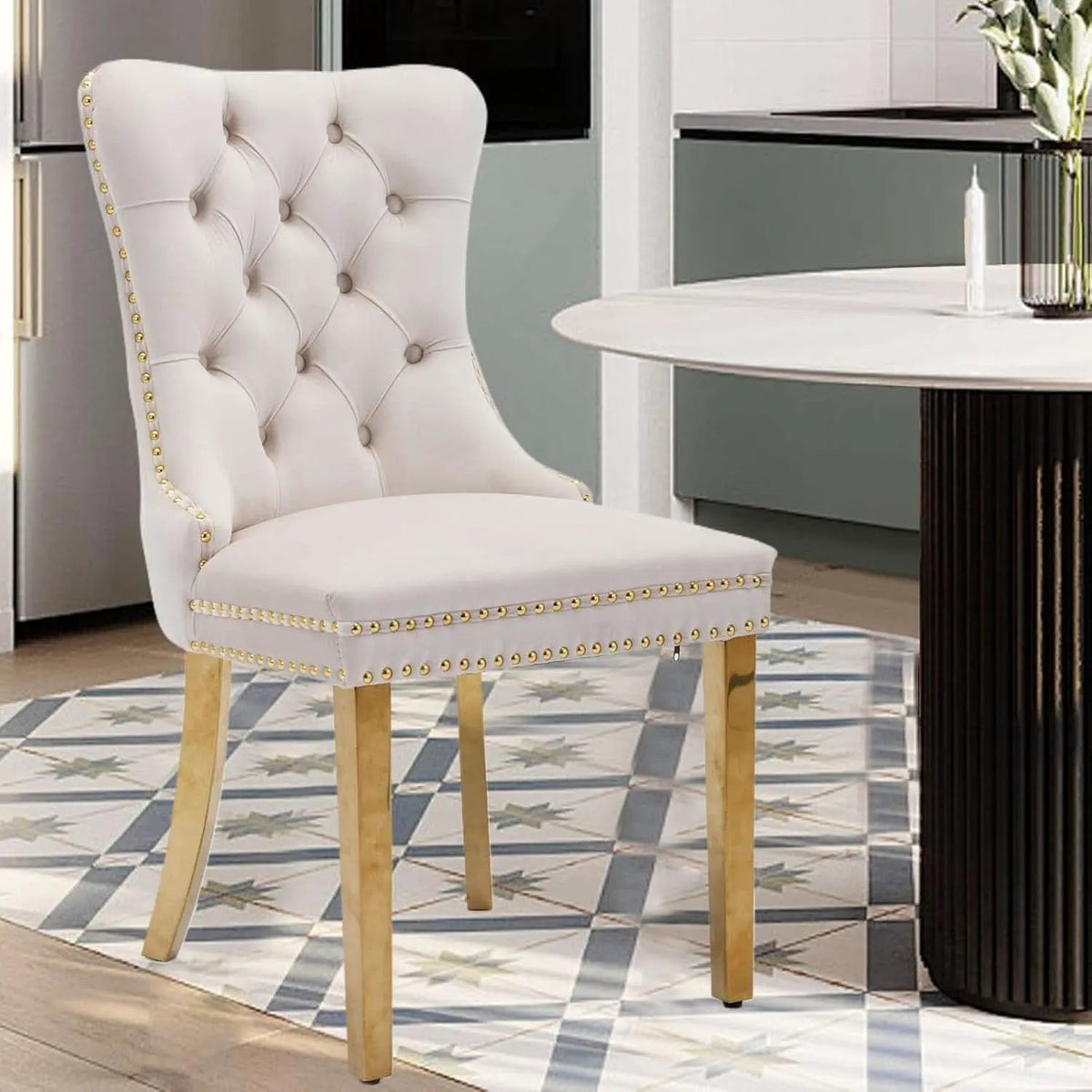 Velvet Dining Chairs Set Of 4 With Gold Plated Legs from PriceLows™
