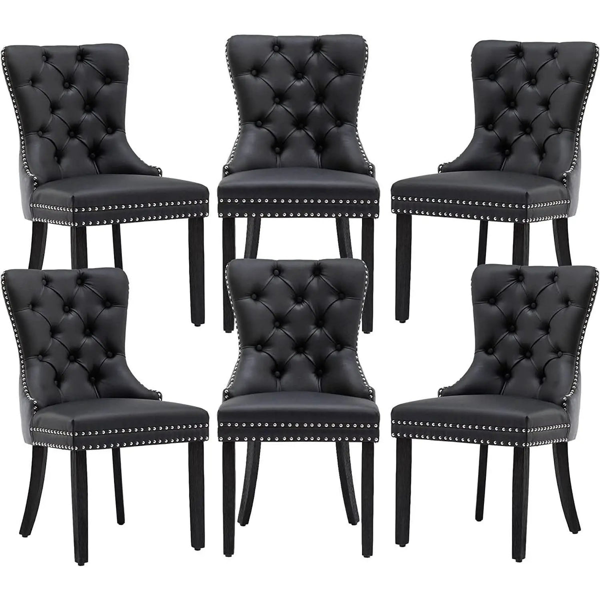 Velvet Dining Chairs Set Of 6 Black And Dark Grey Nailhead Trim from PriceLows™