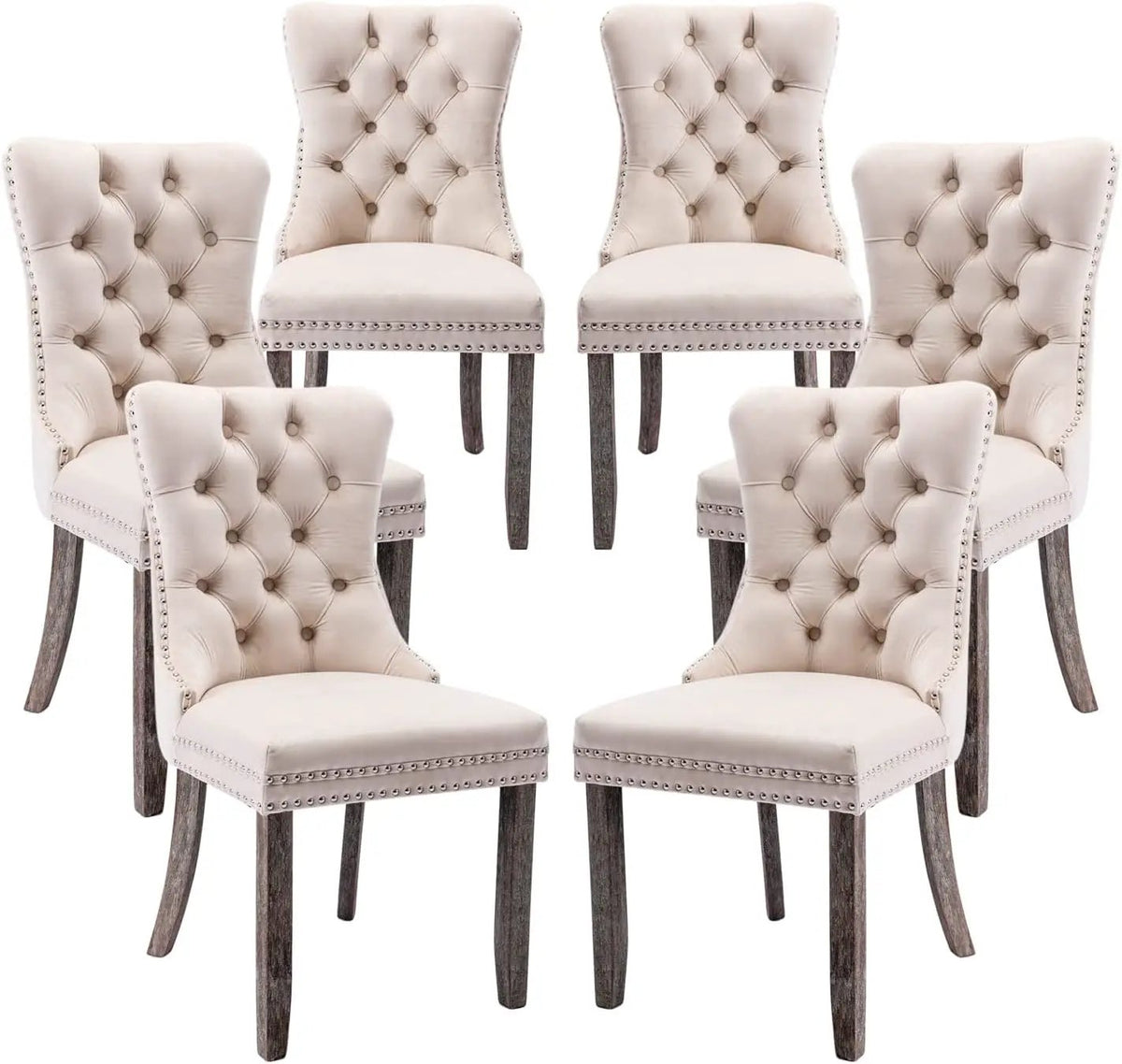 Velvet Dining Chairs Set of 6, Tufted Dining Room Chairs with Button Back, Nailhead Trim, Upholstered Dining Chairs for Kitchen, Bedroom, Restaurant (Beige) from PriceLows™