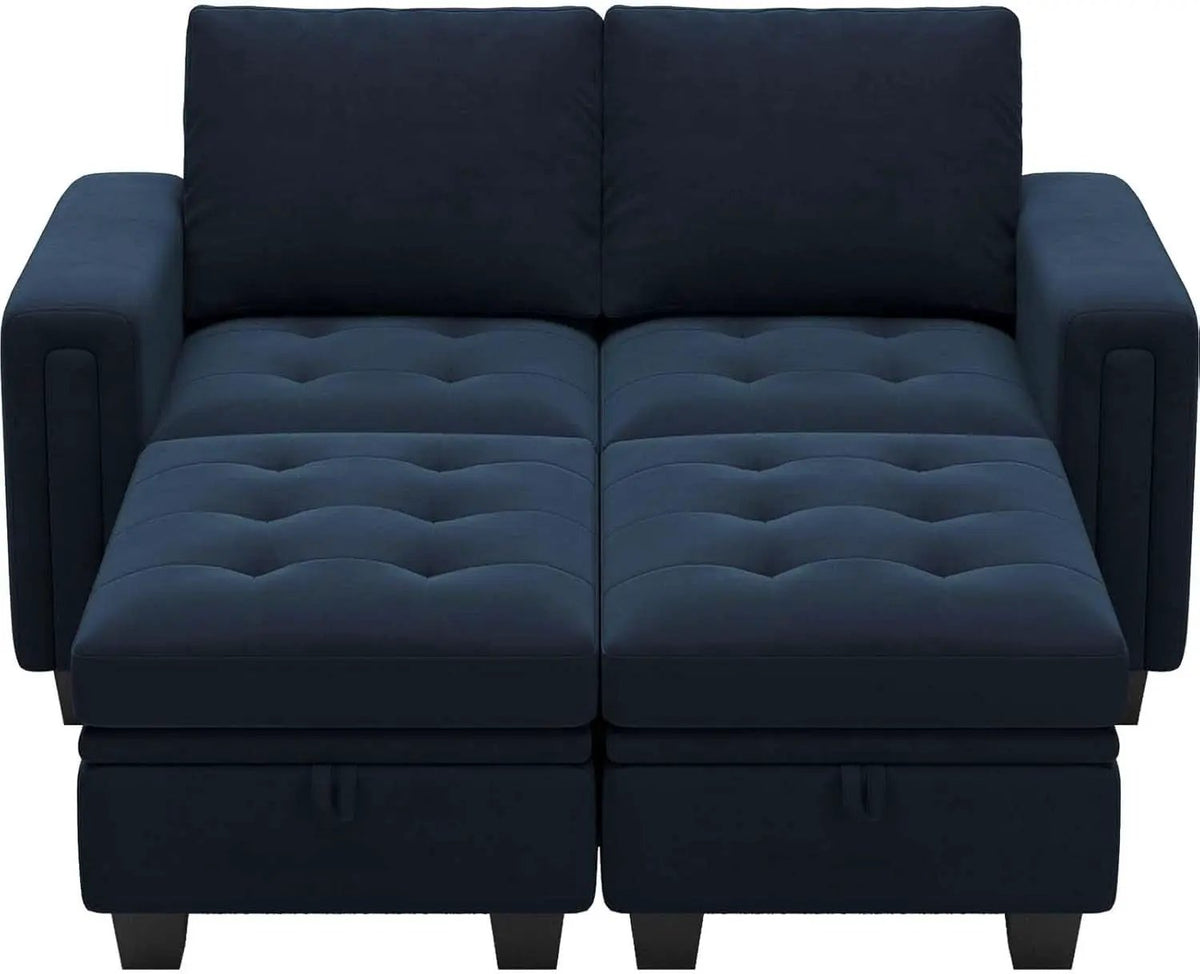 Velvet Modular Sectional Sofa With Storage Sleeper Blue from PriceLows™