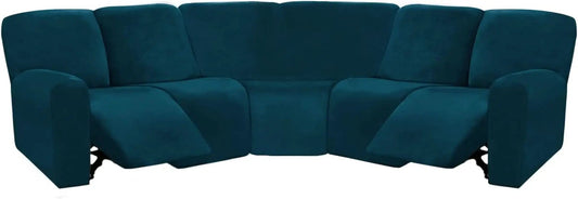 Velvet Seven Piece Sectional Recliner Sofa Cover Deep Teal from PriceLows™