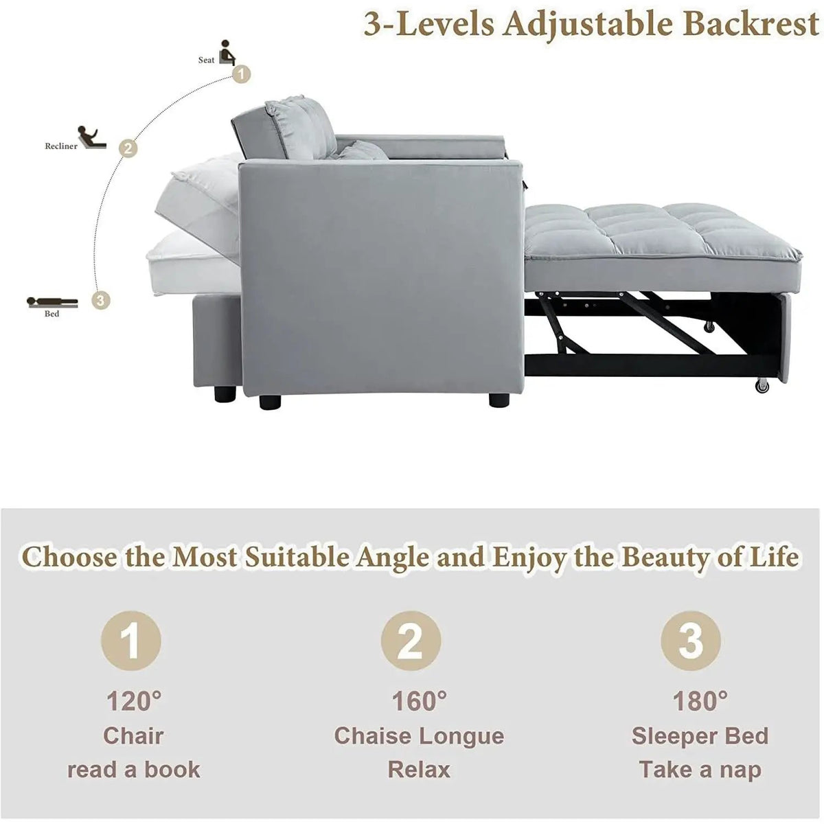 Velvet Sleeper Sofa With Hidden Table For Small Spaces from PriceLows™