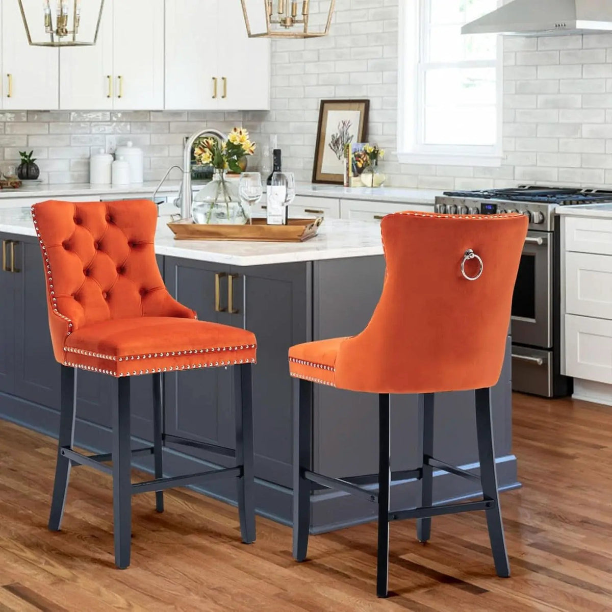 Velvet Upholstered Bar Stools Set Two with Back from PriceLows™