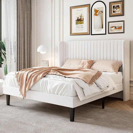 Velvet Upholstered Full Bed Frame With Wingback Headboard from PriceLows™