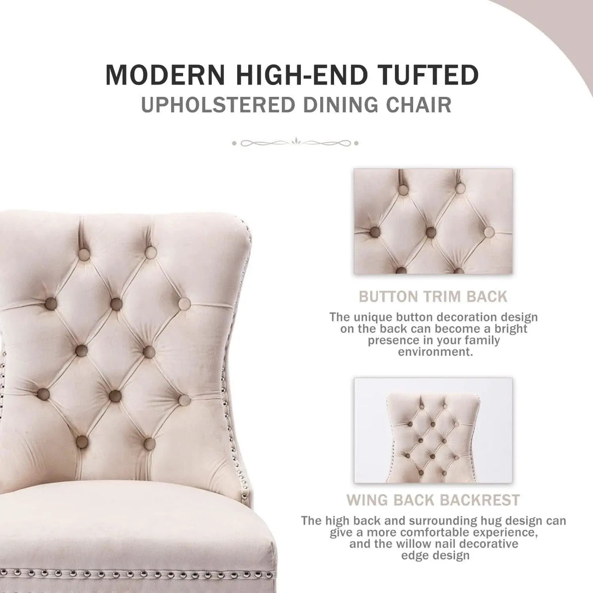 Velvet Wingback Dining Chairs Set Of 4 Beige Tufted from PriceLows™