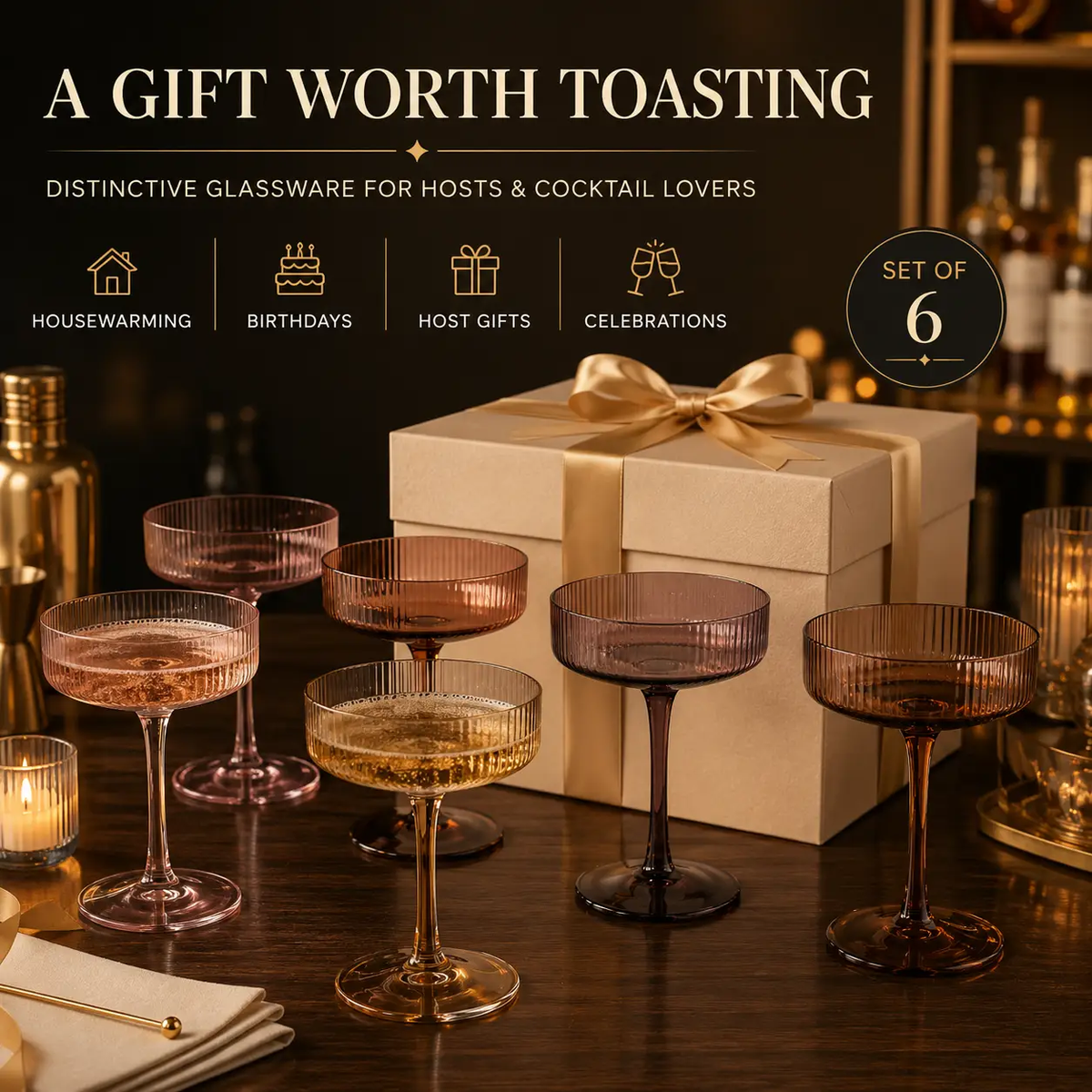 Venus Champagne Coupe Glassware Set | Set Of 6