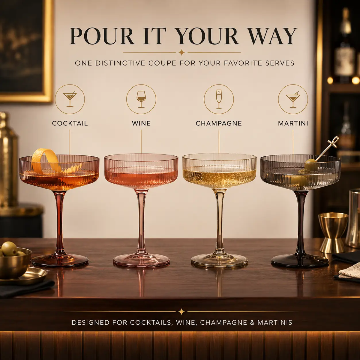 Venus Champagne Coupe Glassware Set | Set Of 6