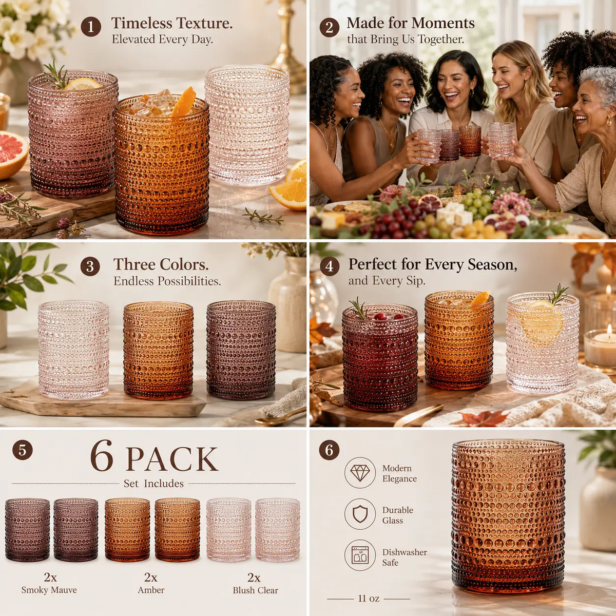 Venus Hobnail Whiskey Glassware | Set Of 6