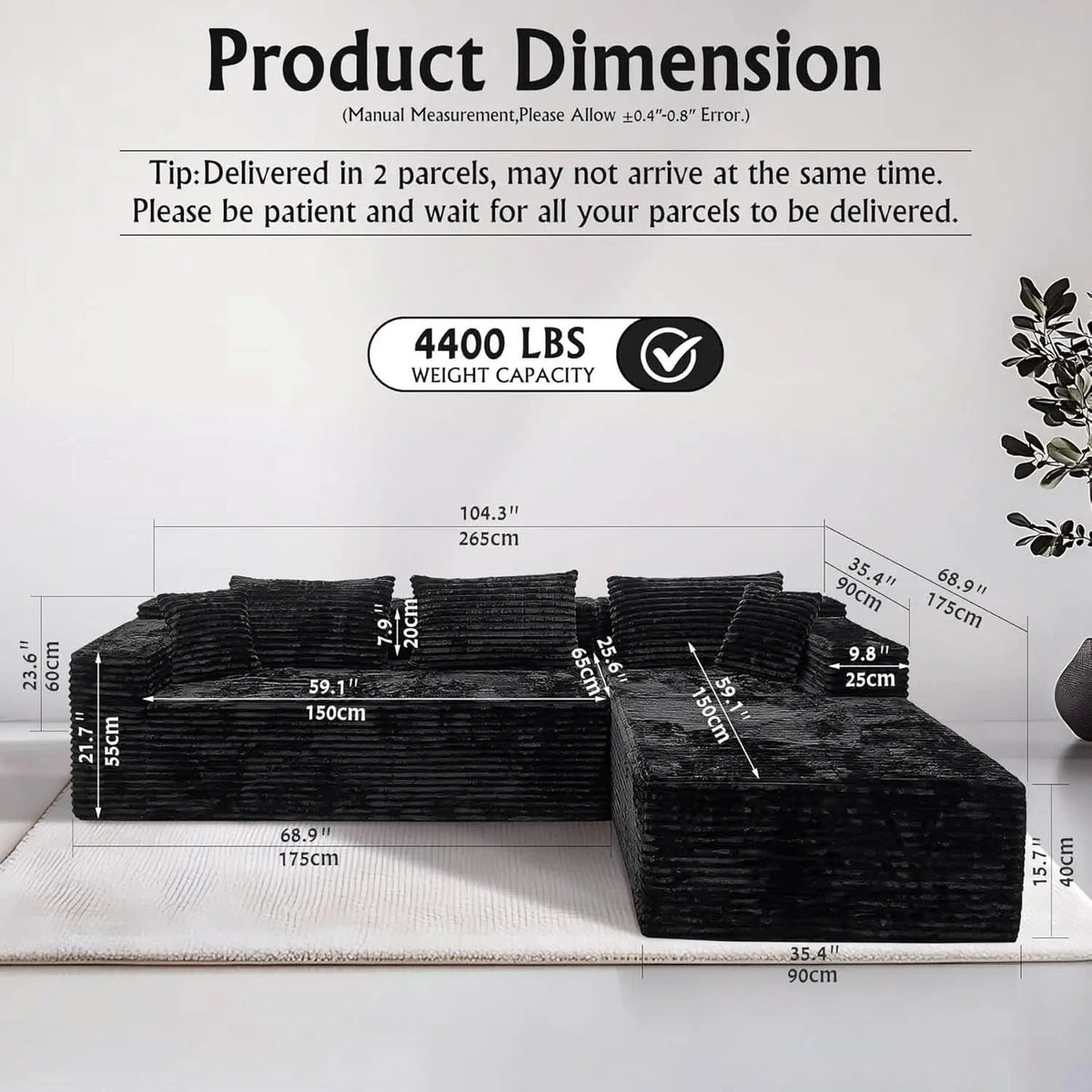 Versatile L-Shape Corduroy Sectional Couch for Comfort from PriceLows™