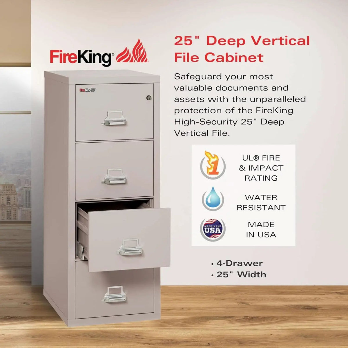 Vertical 4 Drawer Fire Safe File Cabinet 1 Hour Fire Rated from PriceLows™