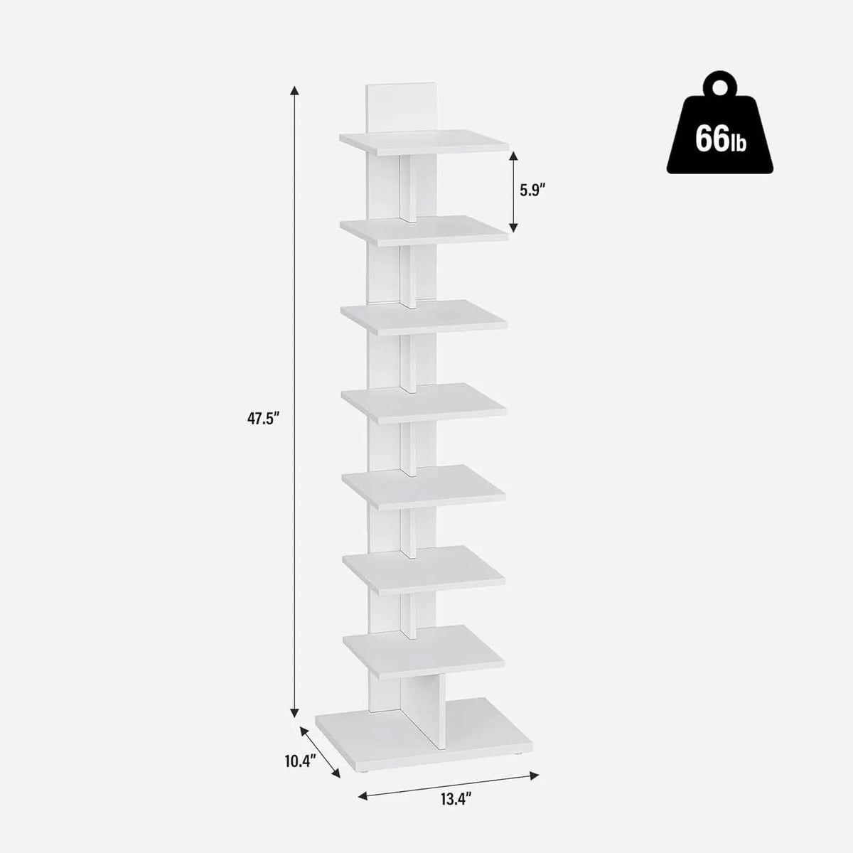 Vertical Bookshelf 8 Tier White Bookcase Living Room from PriceLows™