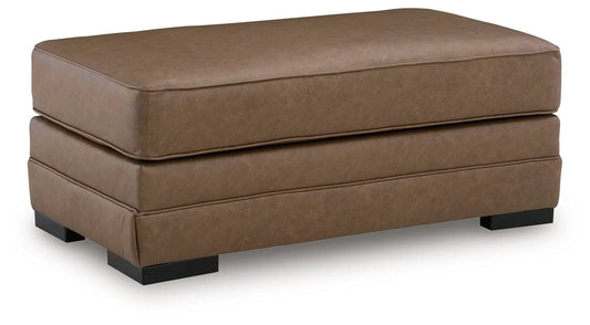 VillaCourt Ottoman | 44 x 24 x 19 in | Faux Leather & Wood | Caramel