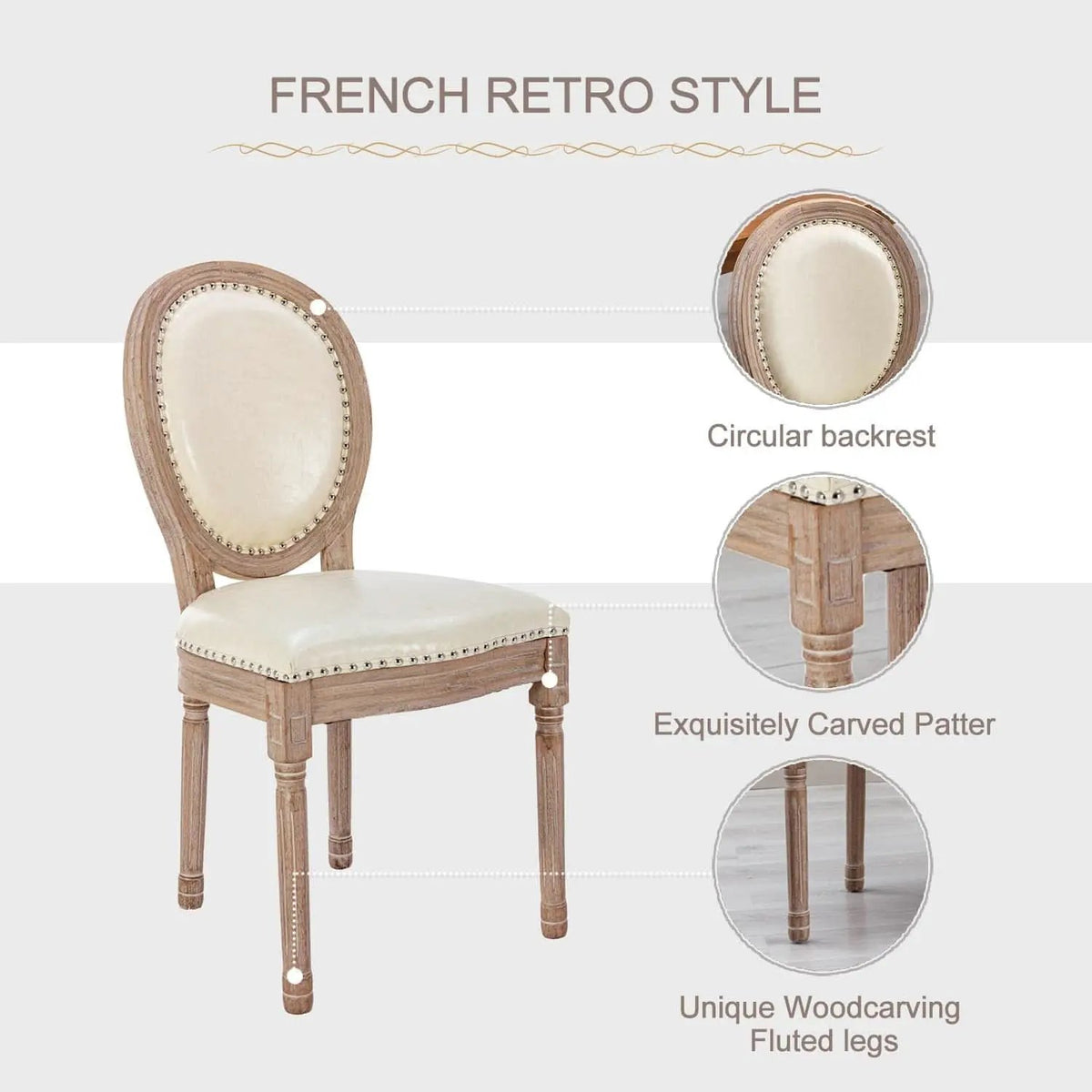 Vintage French Leather Dining Chairs Set Of 4 Beige from PriceLows™