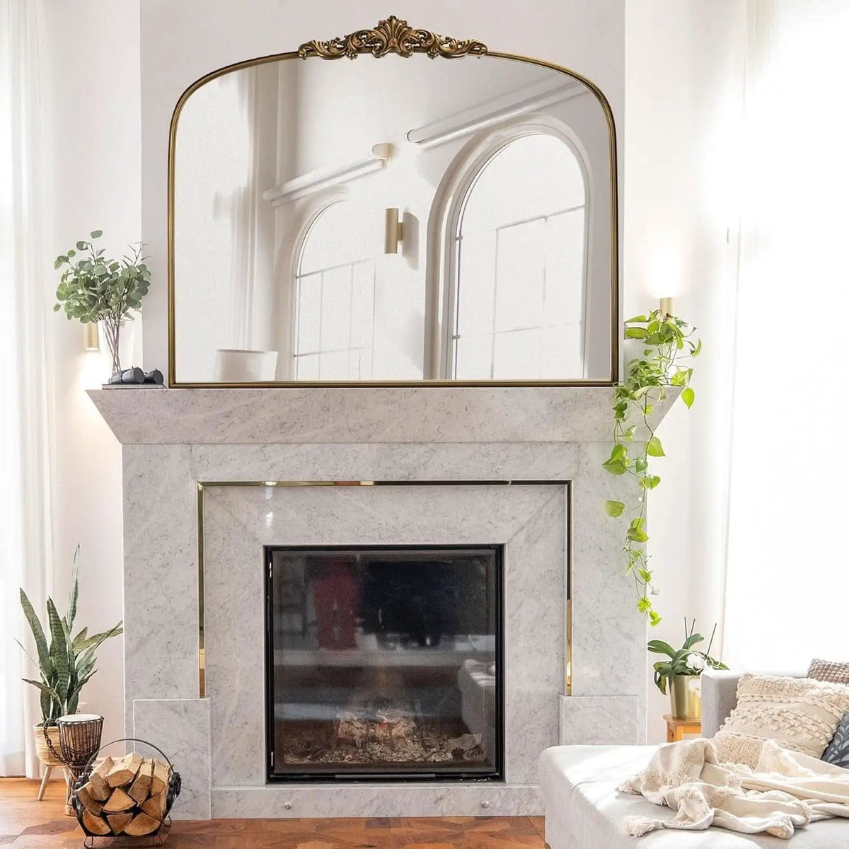 Vintage Gold Mirror 36 By 30 Inch Arched Metal Frame from PriceLows™